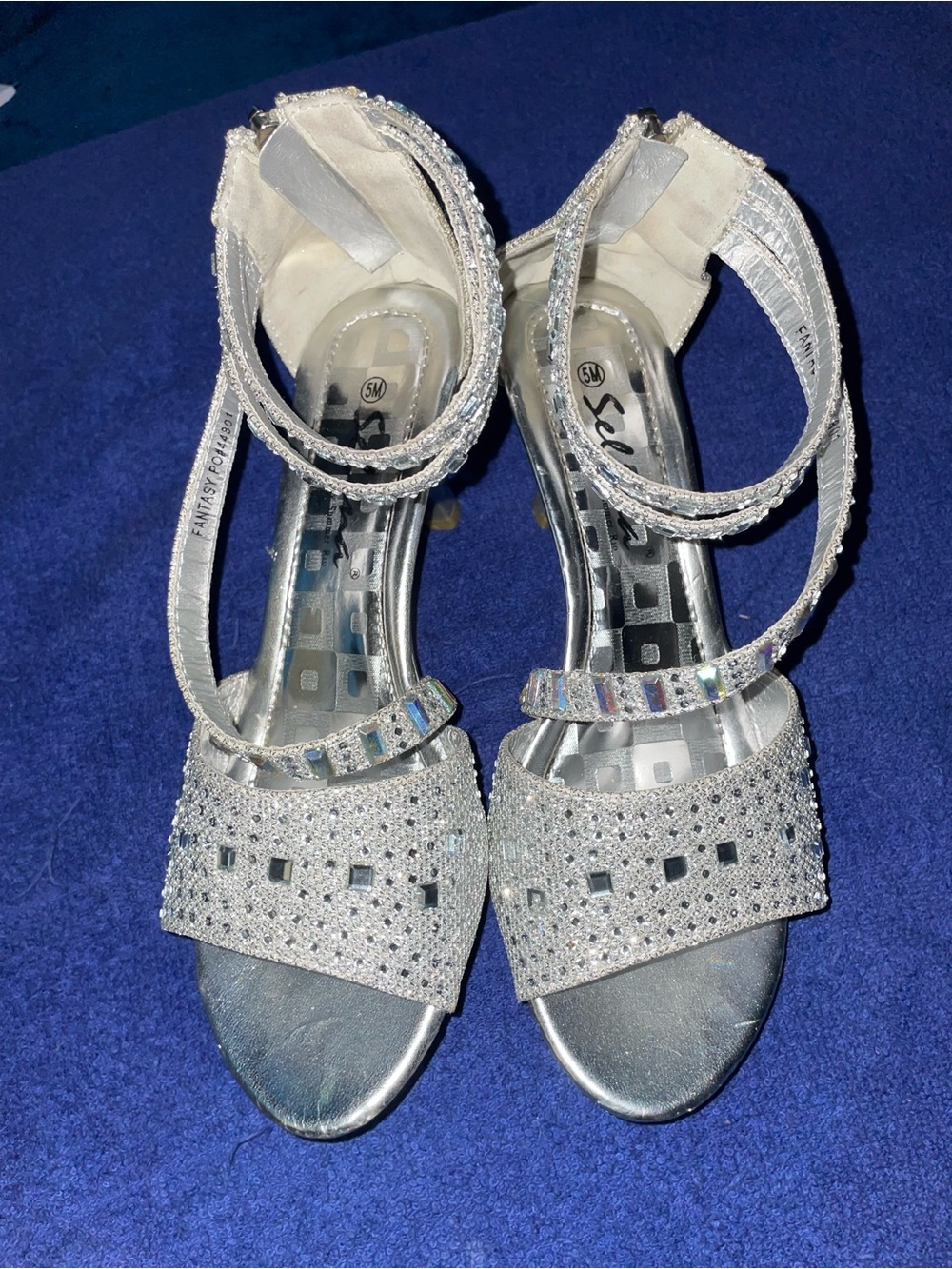 Silver Beaded Strappy Heels